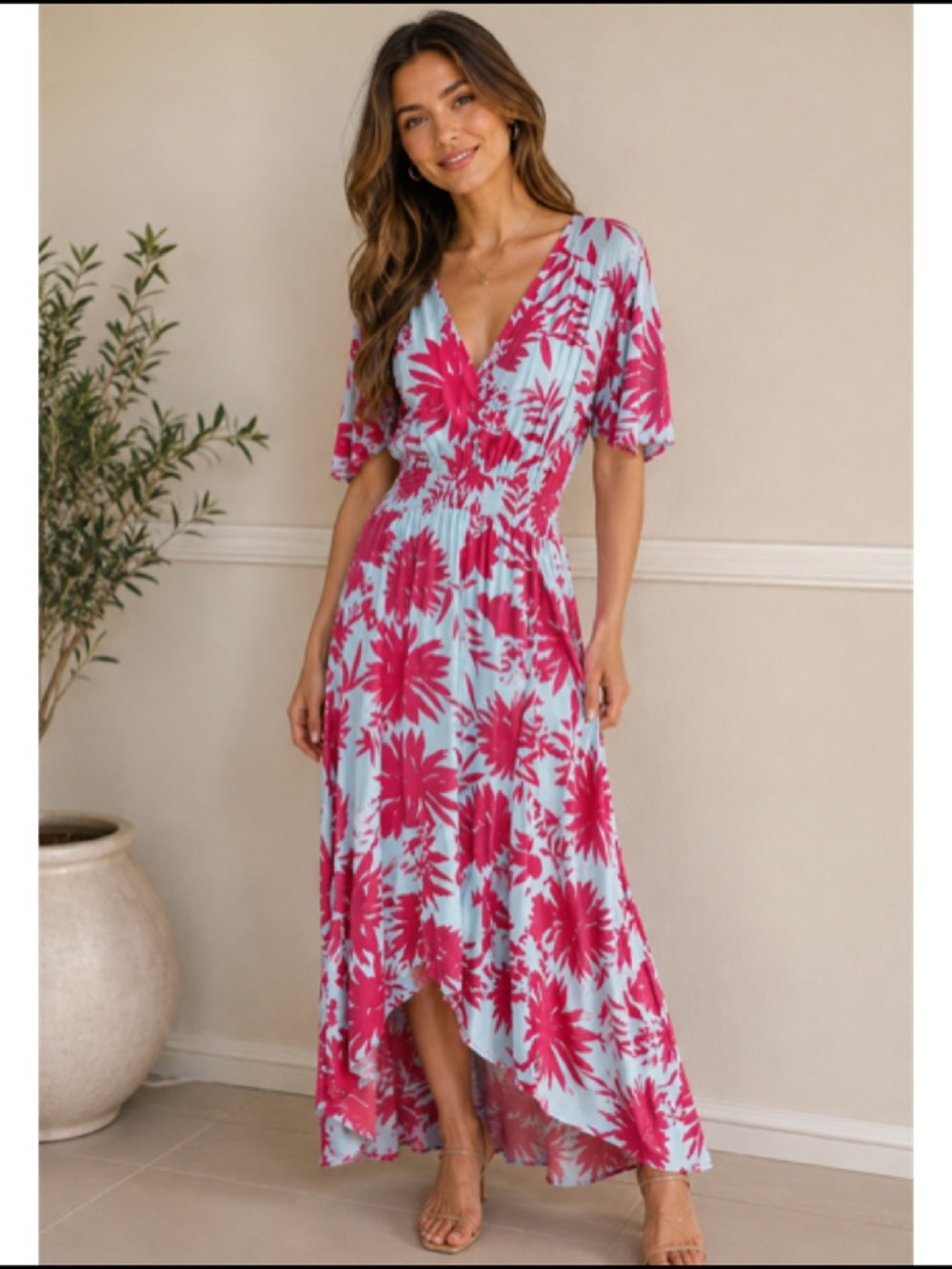 Abel the Label Anthropologie‎ Blue & Pink Hawaiian Morning Star Maxi Dress